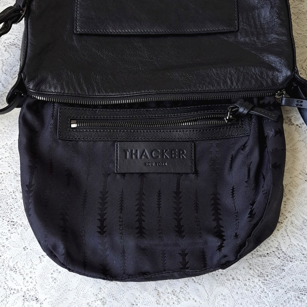 📢Sold‼️ Thacker New York Black Leather Sling Half Moon Hobo Crossbody Bag - Picture 12 of 15